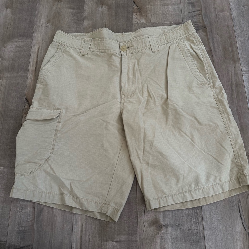 Columbia Ripstop Cargo Shorts Khaki‎ Men 36 Tan 10" Outdoor Hiking Lightweight